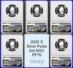 2020 S SILVER PARKS QUARTER Proof Set NGC PF70, 5 Coin Set, Park Label-Free Ship