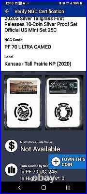 2020 Tallgrass Prairie W, S, S, S. 4 X Coins 2 X Business Strike, 2 X Pf-70