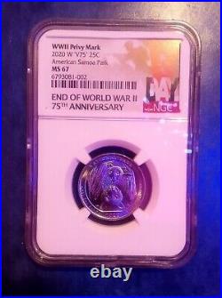 2020 W American Samoa Park NP Quarter 25c NGC MS 67 First Releases Bat Coin VDay