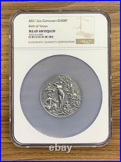 2021 Cameroon BIRTH OF VENUS Celestial Beauty 2 Oz Silver Coin NGC MS69