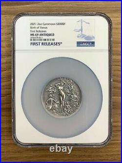2021 Cameroon BIRTH OF VENUS Celestial Beauty 2 Oz Silver Coin NGC MS69 FR