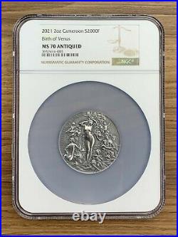 2021 Cameroon BIRTH OF VENUS Celestial Beauty 2 Oz Silver Coin NGC MS70