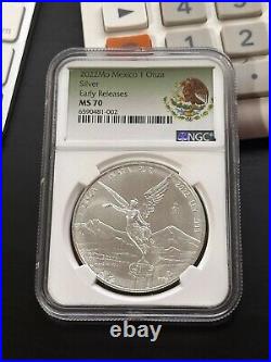 2022 Mexico 1 oz Silver Libertad MS-70 NGC (ER, Coat of Arms) Beautiful Coin