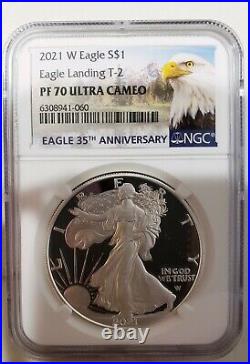 2 COIN SET 2021 W, Type 1&2 SILVER EAGLE, NGC PF70UC Beautiful