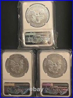 (3) 2019 SILVER EAGLES MS70 FIRST DAY OF ISSUE, Beautiful Set Of Coins