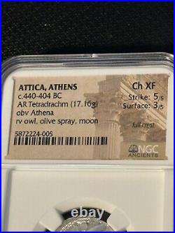 Attica Athens Owl Tetradrachm Coin Athena 440-404 BC Beautiful NGC AU Very Rare