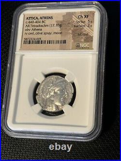 Attica Athens Owl Tetradrachm Coin Athena 440-404 BC Beautiful NGC AU Very Rare