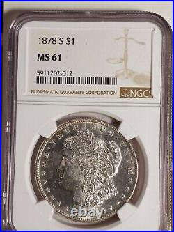 Awesome! 1878 S Morgan Silver Dollar. Ngc Certified Ms61. Beautiful Coin Le471