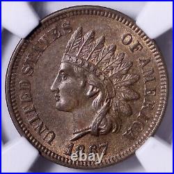 BU 1867 Indian Head Cent Penny NGC MS62 BN Some Red, Beautiful Coin! KEHM