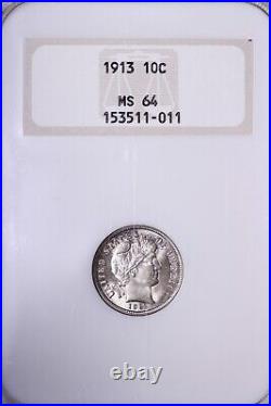 BU 1913 Barber Dime NGC MS64 Beautiful Coin in an Old Fatty Holder FREE S/H WNNM