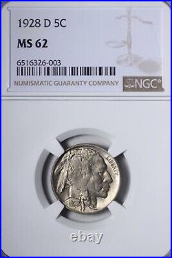 BU 1928-D Buffalo Nickel NGC MS62 Beautiful Coin! RFK