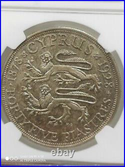 CYPRUS 45 Piastres 1928 in MS64 NGC A beautiful lustrous silver crown coin