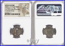 Diva Paulina (235-236 AD) Beautiful Silver Denarius Peacock Coin. NGC XF 5/4