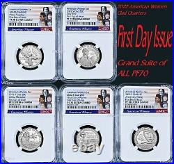 FDI First Day of Issue 5-coin PF70 Set 2022 S NGC American Women CLAD QUARTER