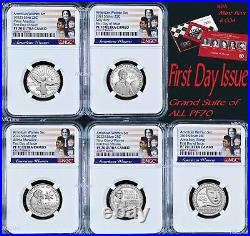 FDOI First Day of Issue 5-coin PF70 Set 2022 S NGC American Women Silver QUARTER