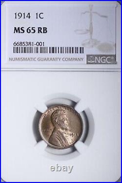 GEM BU 1914 Lincoln Wheat Cent Penny NGC MS65 RB Beautiful Coin! KNNM