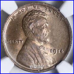 GEM BU 1914 Lincoln Wheat Cent Penny NGC MS65 RB Beautiful Coin! KNNM
