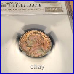 MS66 5FS 1942-D Jefferson Nickel NGC beautiful rainbow toning very pretty coin