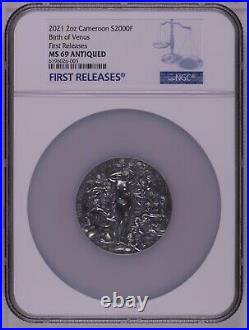 NGC MS69 FR BIRTH OF VENUS Celestial Beauty 2Oz Silver Coin Cameroon 2021