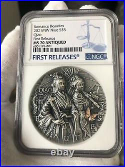 NGC MS70 2021 Ancient Chinese Warrior Beauties QIAO Sisters 2oz Silver Coin