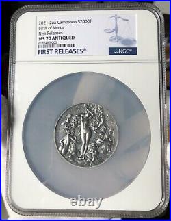 NGC MS70 FR BIRTH OF VENUS Celestial Beauty 2Oz Silver Coin Cameroon 2021
