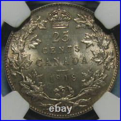 NGC MS-63 Canadian 1918 25 Cents Beautiful & Lustrous Coin