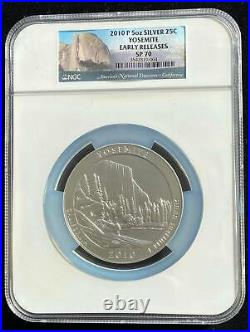 NGC SP70 EARLY RELEASES 2010 P YOSEMITE 5oz SILVER AMERICA THE BEAUTIFUL ATB 25c