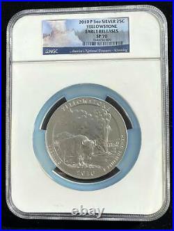NGC SP70 EARLY RELEASE 2010 YELLOWSTONE 5oz SILVER AMERICA THE BEAUTIFUL ATB 25c