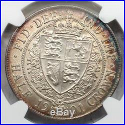 NGC UNC UK GREAT Britain 1901 VICTORIA HALF 1/2 CROWN SILVER COIN BEAUTIFUL