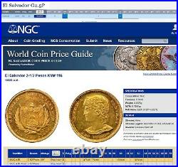 Ngc Ms62 El Salvador 1892 2.5 Pesos Gold Coin-a Rare Beauty-pop 2/0-none Finer