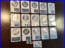 Ngc Ms69 Silver Eagle Set Run 1987-2006 16 Coins. 999 Fine Beautiful