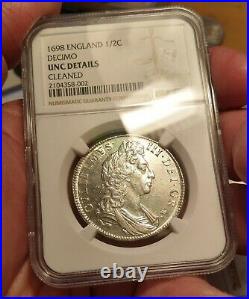 Ngc Uncirculated 1698 Great Britain Halfcrown William-beautiful Lustrous Pl Coin