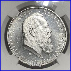 PROOF 1911D Germany 5 Mark Bavaria 90th Birthday NGC PF 63 Beautiful Coin! WEXW