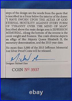 Pf 70 Silver Ultra Cameo Numbered Proof & Coa Ngc 2015 Jefferson Memorial