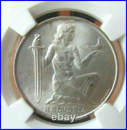 SILVER 1936B Switzerland 5 Franc NGC MS66 Armament Fund Beautiful Coin