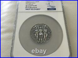 The Three Graces Beauty 2 oz Antique finish Silver Coin Cameroon 2020 NGC MS70